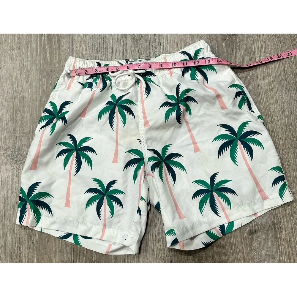 FREE‎ PLANET Swim Shorts Men's Medium White PalmTrees Tropical Swim Trunk Short